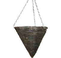 20 x 12" Black Rattan Cone Pointed Hanging Basket